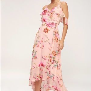 Lulus Ella Blush Pink Floral Midi Dress Size Small